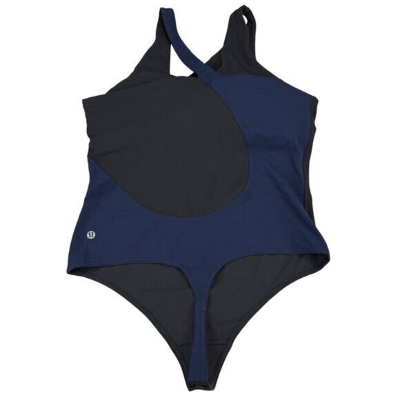 LULULEMON Nulu Asymmetrical Bodysuit Sz 12 Black / True Navy - Picture 3 of 6
